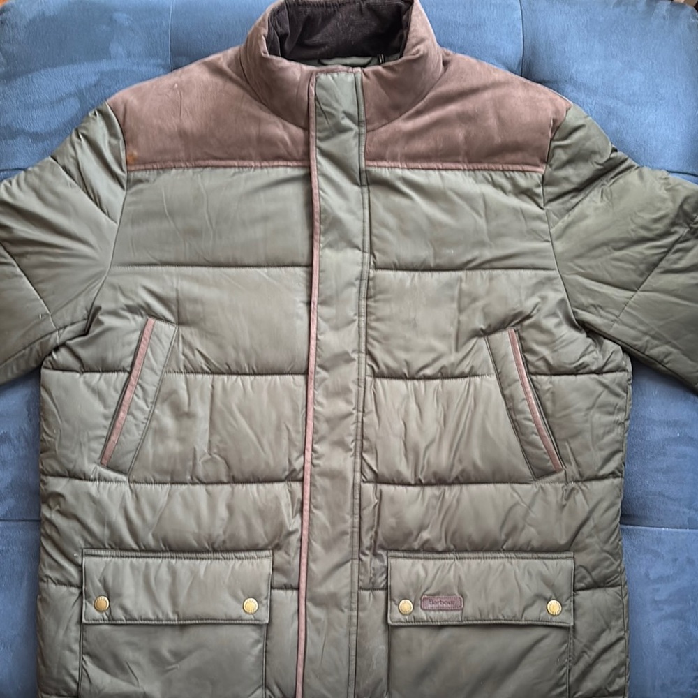 Barbour Olive & Brown Quilted Puffer Jacket Men's (Size: XL)